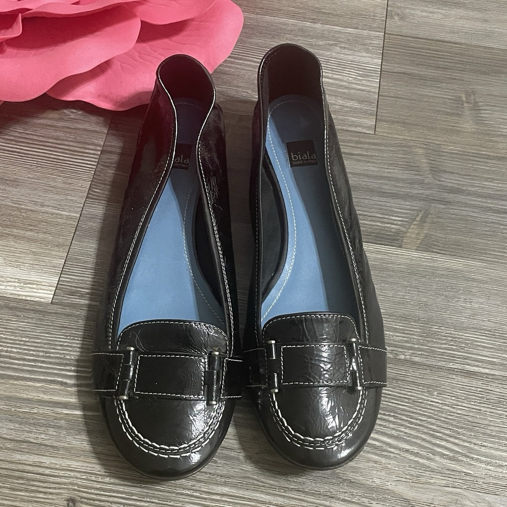 BIALA Black Patent‎ Leather Flats Womens Sz 10M Made In ITALY Office Career